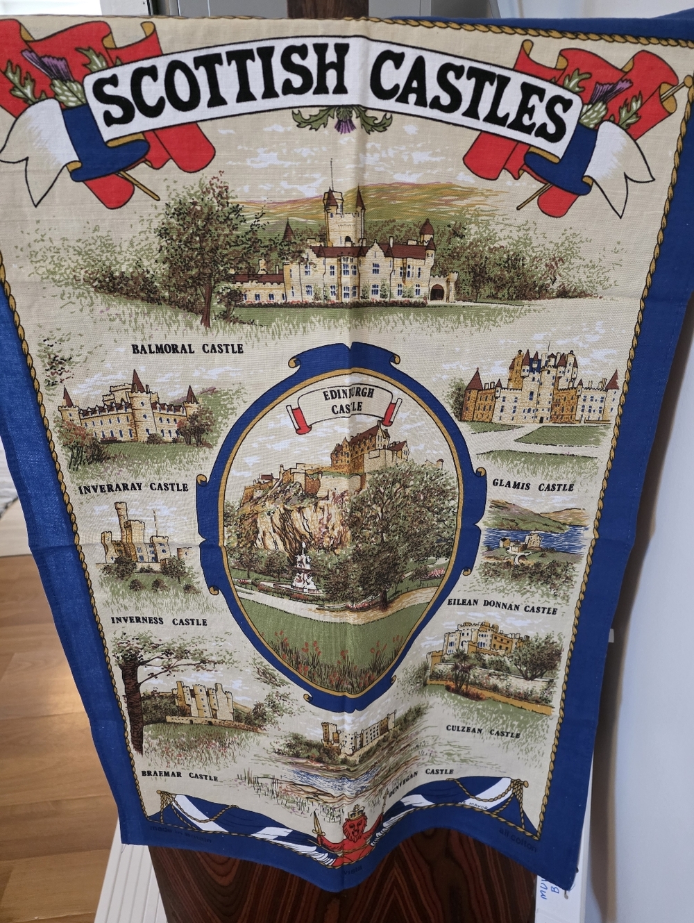 Vintage Tourist Towel/Scottish Castles/cotton Linen Tea Towel